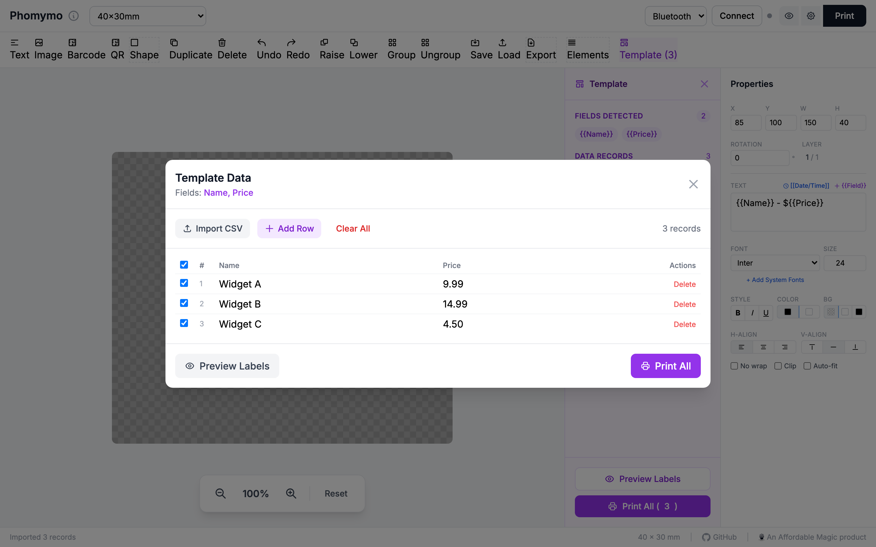 CSV imported