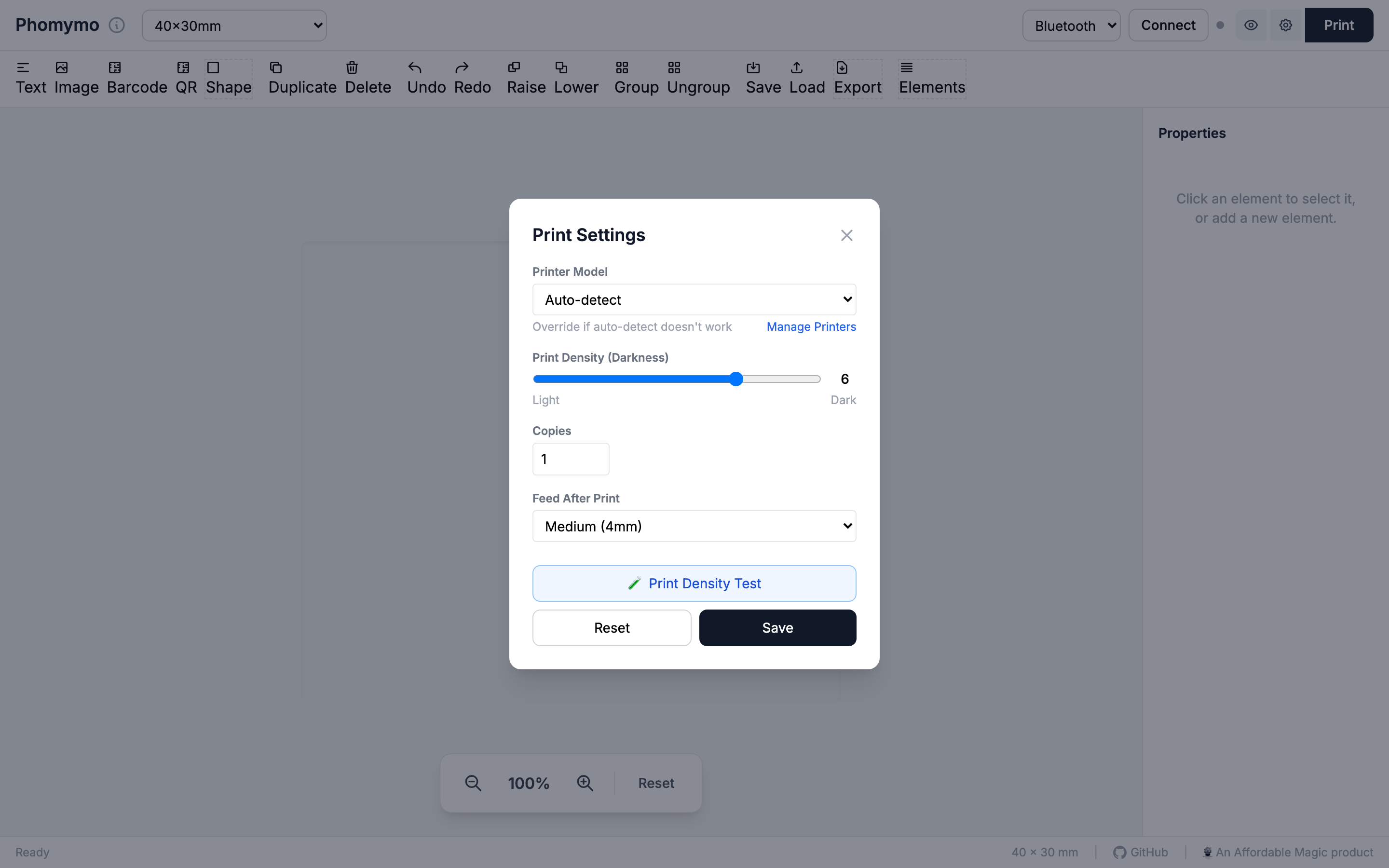 Print settings dialog