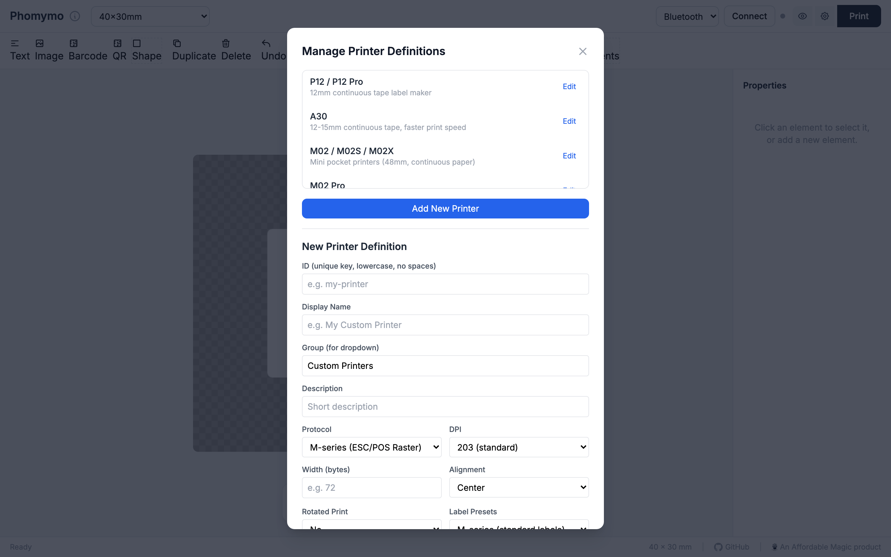 New printer form